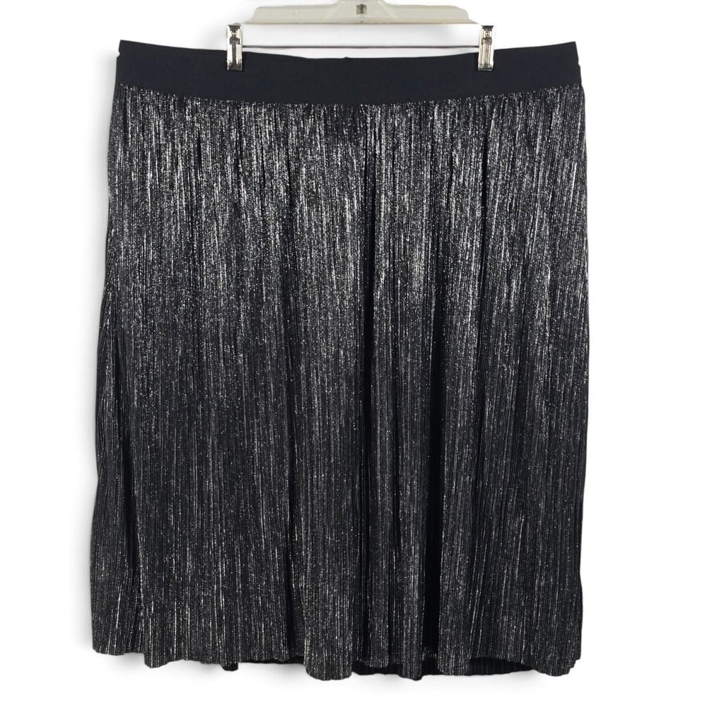 Lane Bryant Skirt Women 22/24 Pleated Silver Metallic Elastic Midi NWT Party